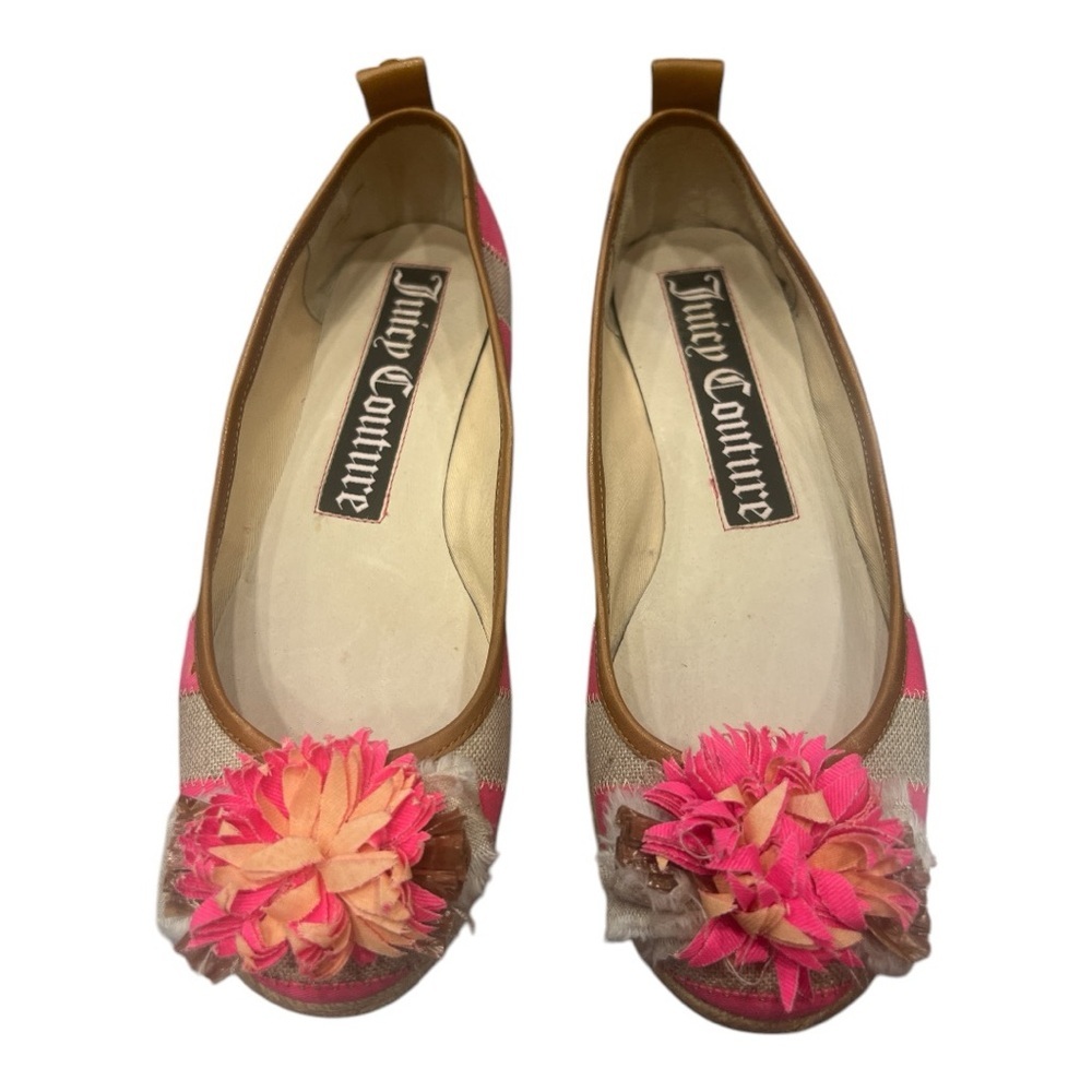 NEW NIB JUICY COUTURE GIANNA Neon Pink Natural Canvas Ballet Flats Shoes…